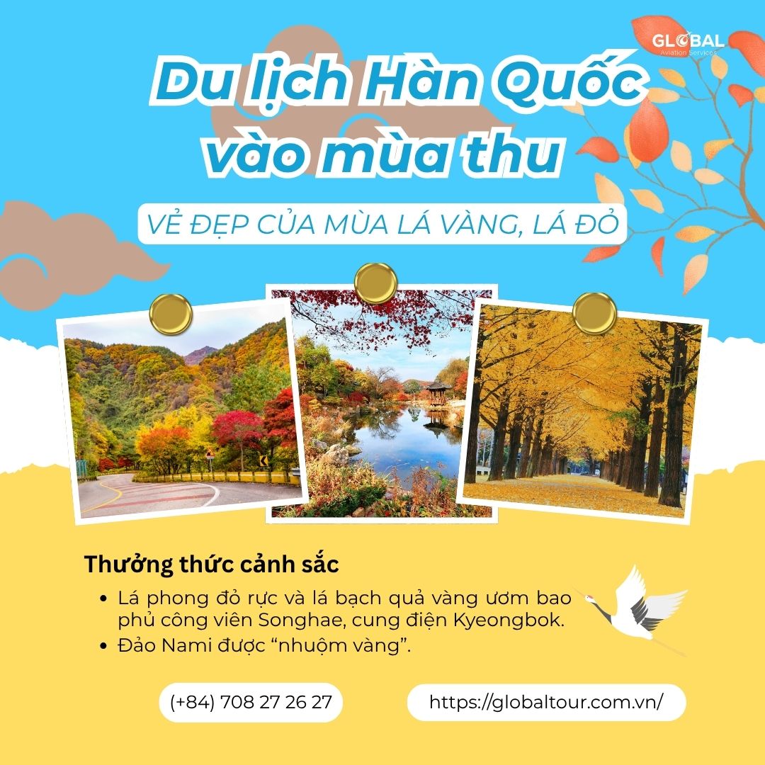 Vẻ đẹp của mùa lá vàng, lá đỏ trong chuyến du lịch Hàn Quốc vào mùa thu.